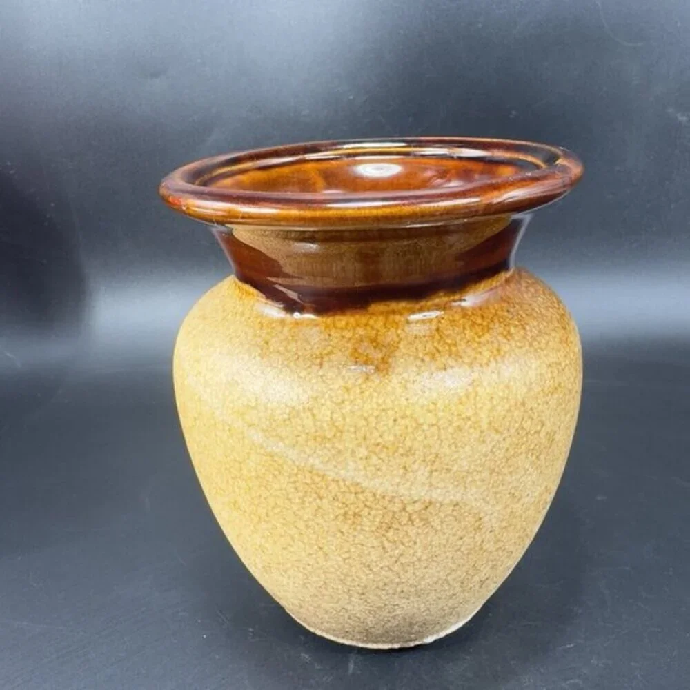 Royal Haeger Brown Earth Glaze Ceramic Vase Vessel Drip Glaze Signed Pottery VTG
